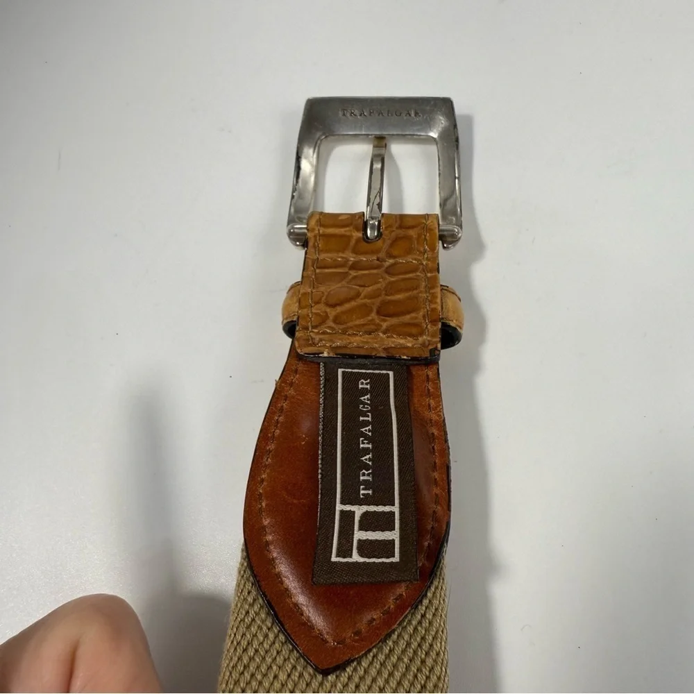 Trafalgar canvas leather belt handcrafted in USA size 42-44.5”